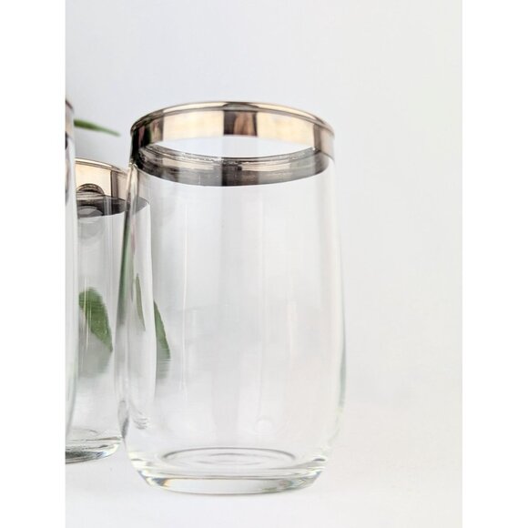 Set of 4 Vintage Silver Rim Roly Poly Juice Glasses Mid-Century Modern Barware - Picture 4 of 7